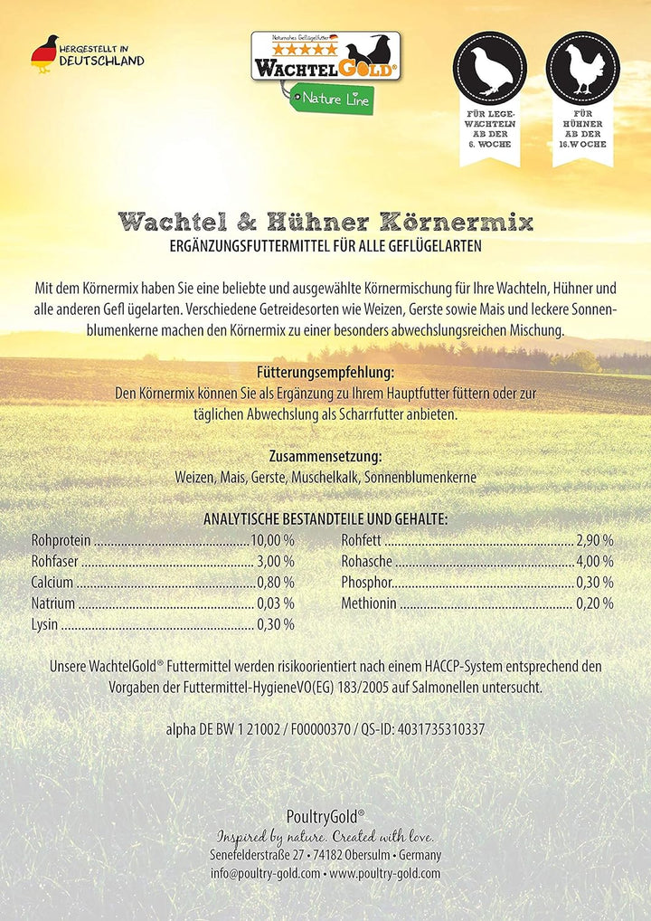 WachtelGold Körnermix - 25kg Wachtelfutter, Hühnerfutter - Körnerfutter ohne Gentechnik