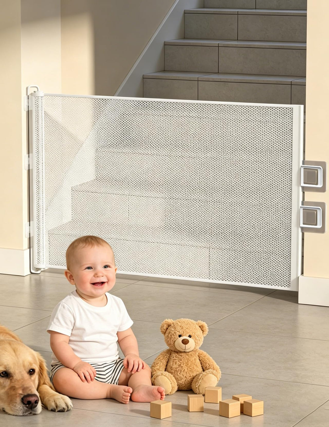Treppenschutzgitter Ausziehbar für Babys, 0-150cm Treppenschutzgitter Türschutzgitter Ausziehbar Gee