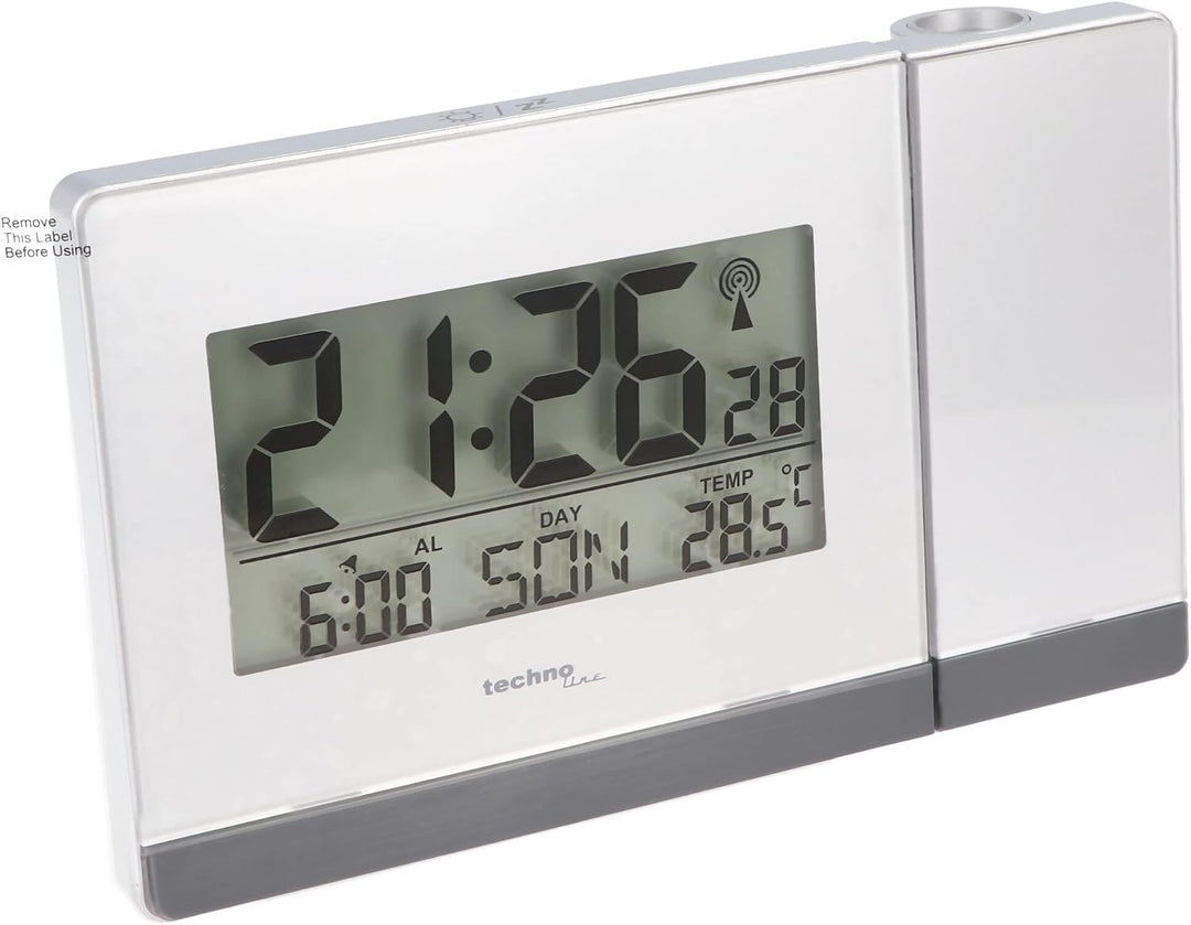 Technoline WT 538 Touchsensor Funk-Projektionswecker, Plastik, silber-anthrazit, 15 x 4 x 9 cm, Silb