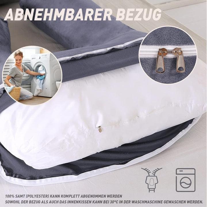 CALIYO Schwangerschaftskissen J Form,Stillkissen XXL-SeitenschläFerkissen mit Bezug,Pregnancy Pillow