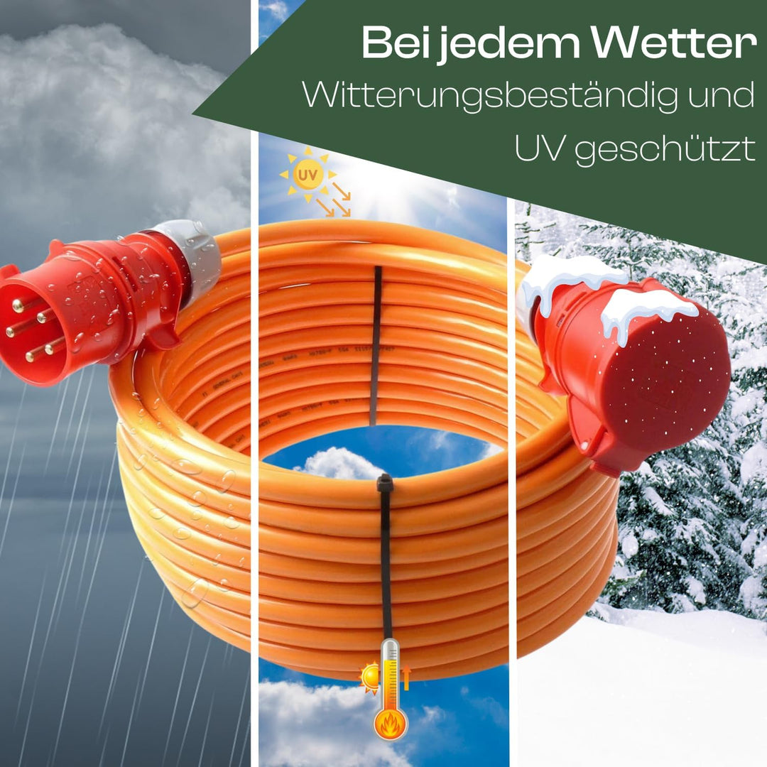 netbote24 CEE Starkstromkabel Verlängerungskabel Pur Leitung H07BQ-F 32A 400V 5g6 5x6 mm² 10m Orange