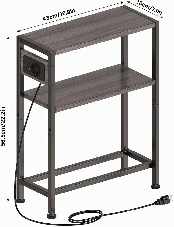 Kleiner Schmaler Beistelltisch mit Ladestation, Schlanker Endtisch für Kleine Räume, Schlanker Nacht