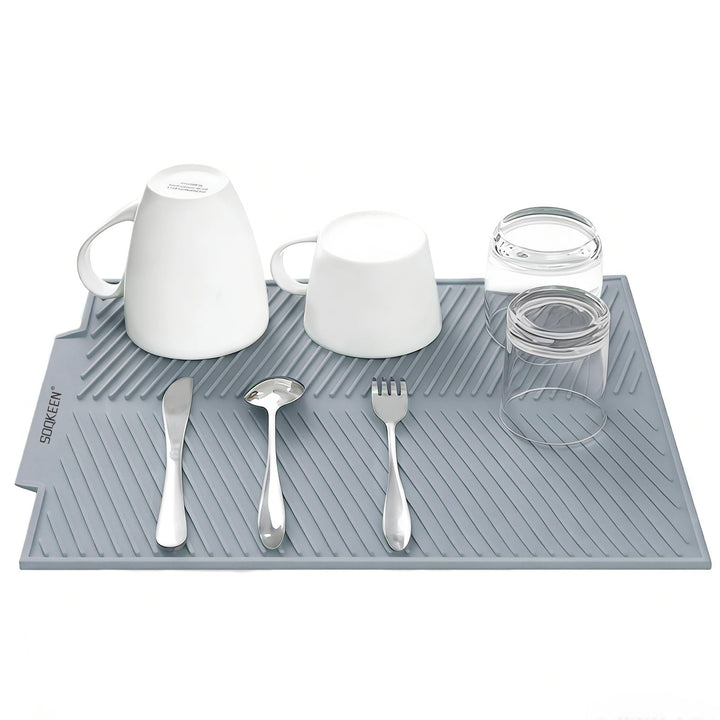 Abtropfmatte Geschirr Silikon 50 x 40 cm, Wasserablauf, Hellgrau Hellgrau 50D x 40W cm, Hellgrau 50D