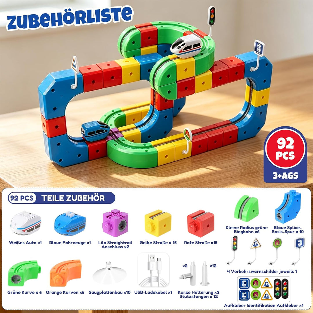 Eisenbahn Elektrisch Cube Track 92pcs Electric Train Set DIY Zugstrecken-Set mit Schwerkraft Defying