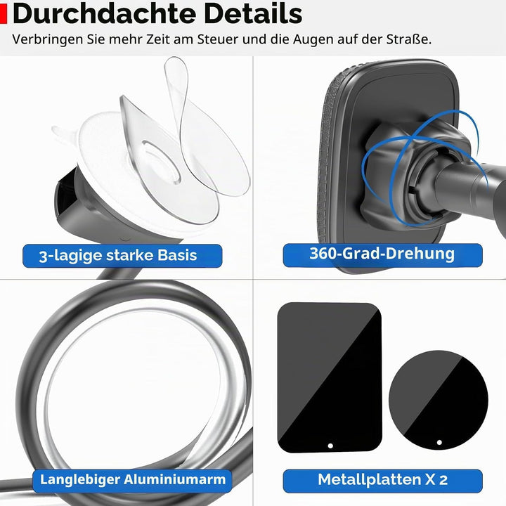 APPS2Car Magnet Handyhalterung Auto Mit 6 Starken Magnet,Schwanenhals,verstellbarer langer Arm,Kompa