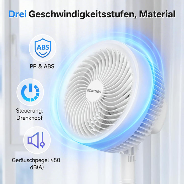WOWDSGN Leiser Standventilator, Hochleistungs Luftzirkulator Ventilator mit 5 Flügeln, 4-fach höhenv