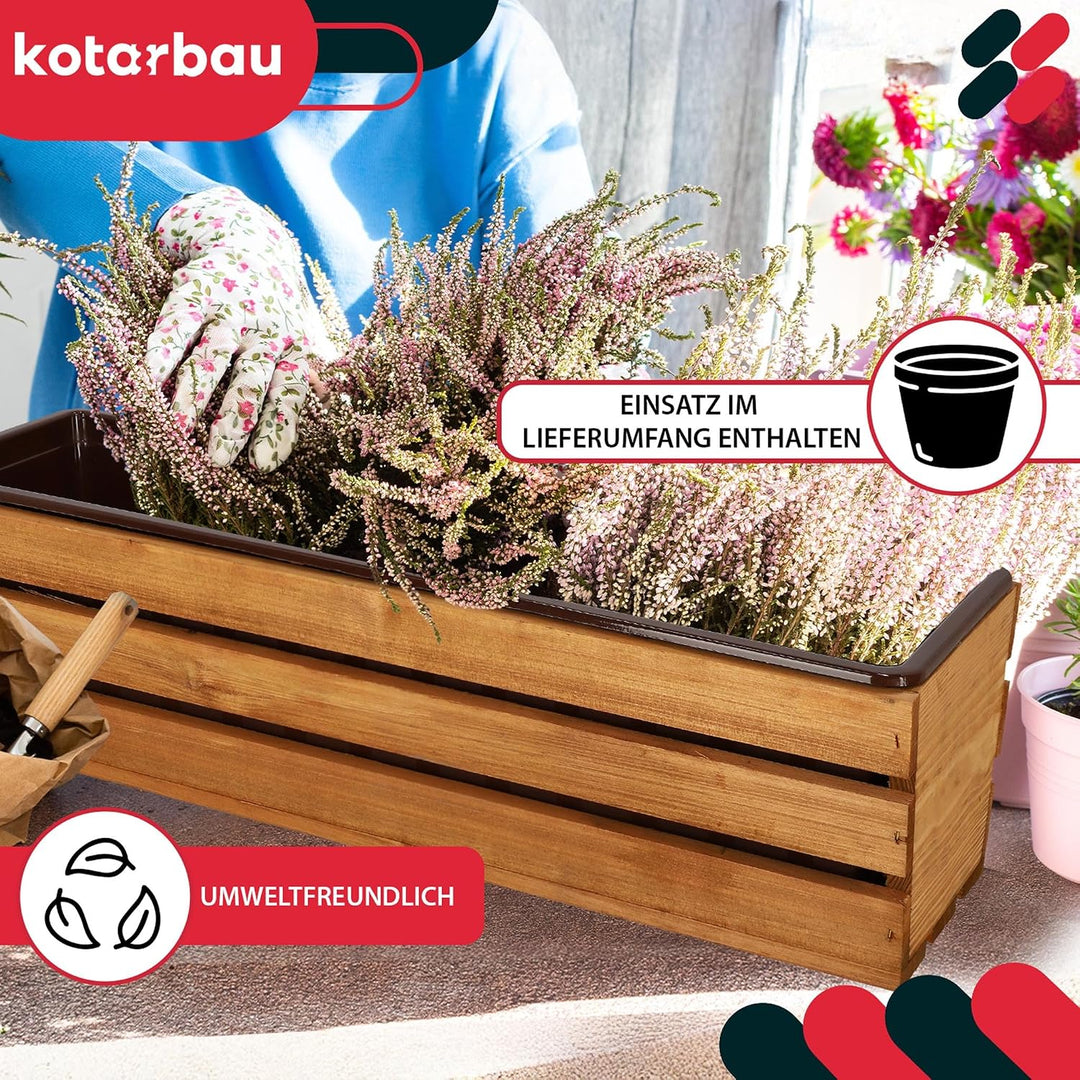 KOTARBAU® Blumenkasten für Balkon, Balkonkasten mit Kunststoffeinsatz 60 x 18 x 15 cm 1 Stück Eiche,