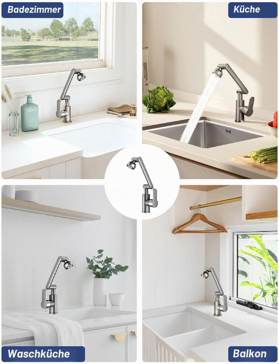 MIDINGCHAI Armatur Bad, Wasserhahn Bad Hoch, 1080 Grad Drehbarer Wasserhahn mit Schlauch, Ideal Stan