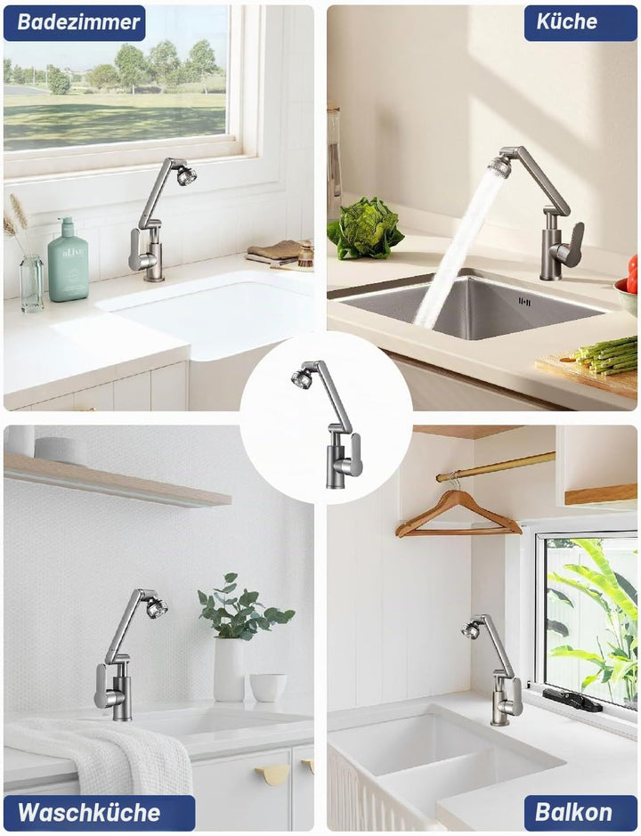 MIDINGCHAI Armatur Bad, Wasserhahn Bad Hoch, 1080 Grad Drehbarer Wasserhahn mit Schlauch, Ideal Stan