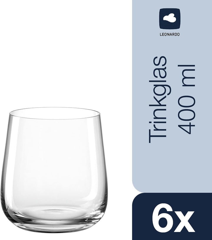 LEONARDO HOME 066416 WH Becher 400ml Brunelli 6er, Glas Trinkgläser klein, Trinkgläser klein