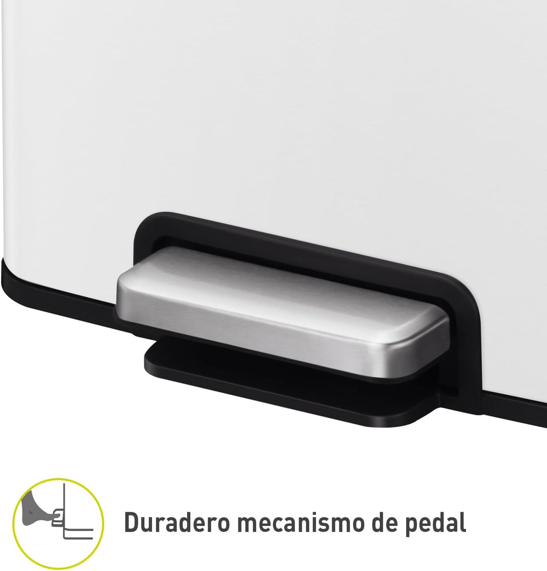 EKO Madison Küchenmülleimer, 30 l, mit Pedal und Soft-Close-Deckel, Weiss, Edelstahl, Anti-Fingerabd