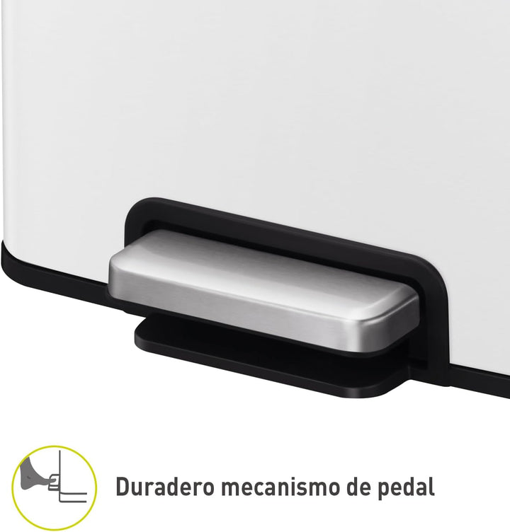 EKO Madison Küchenmülleimer, 30 l, mit Pedal und Soft-Close-Deckel, Weiss, Edelstahl, Anti-Fingerabd