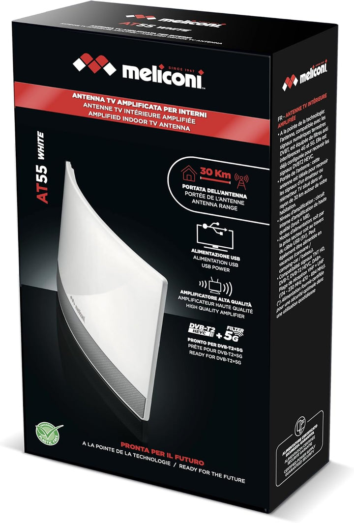 Meliconi | AT55 R1 USB TV-Antenne - TV-Antenne für den Innenbereich mit Einstellbarer Verstärkung -