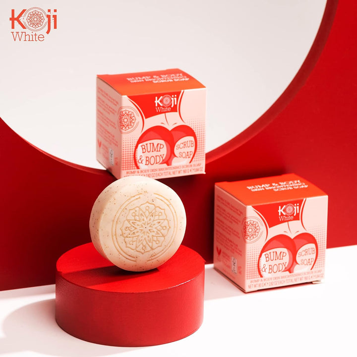 Koji White Kojic Acid Bump Eraser Body Scrub Soap for Exfoliation Butt, Elbow, Underarm with Glutath