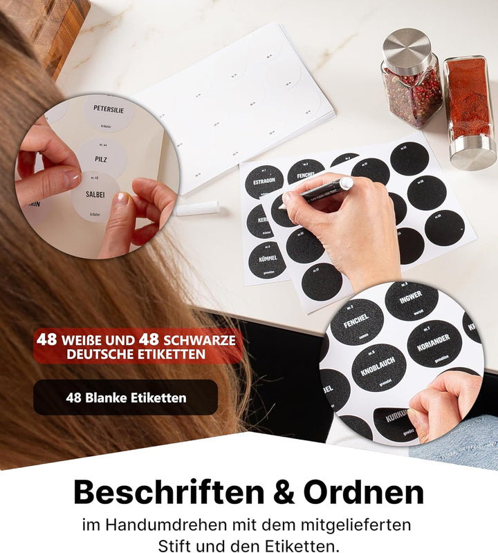 Deco haus® Gewürzregal Wand &amp; Stehend [MIT GEWÜRZDOSEN &amp; ETIKETTEN] - Gewürz Organizer - Gewürzregal