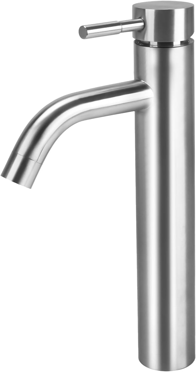 Wasserhahn Bad Edelstahl Waschtischarmatur mit Hoch Auslauf 165mm Silber, Silber