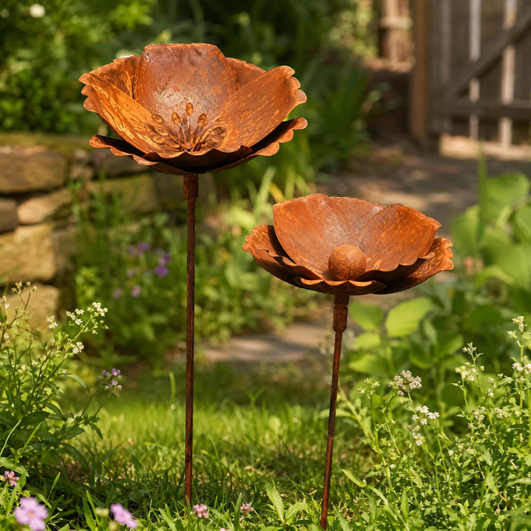 Gartenstecker Rost Deko Mohn Mohnkapsel Metall Rost Gartendeko Edelrost für Frühling, Garten, Wohnzi
