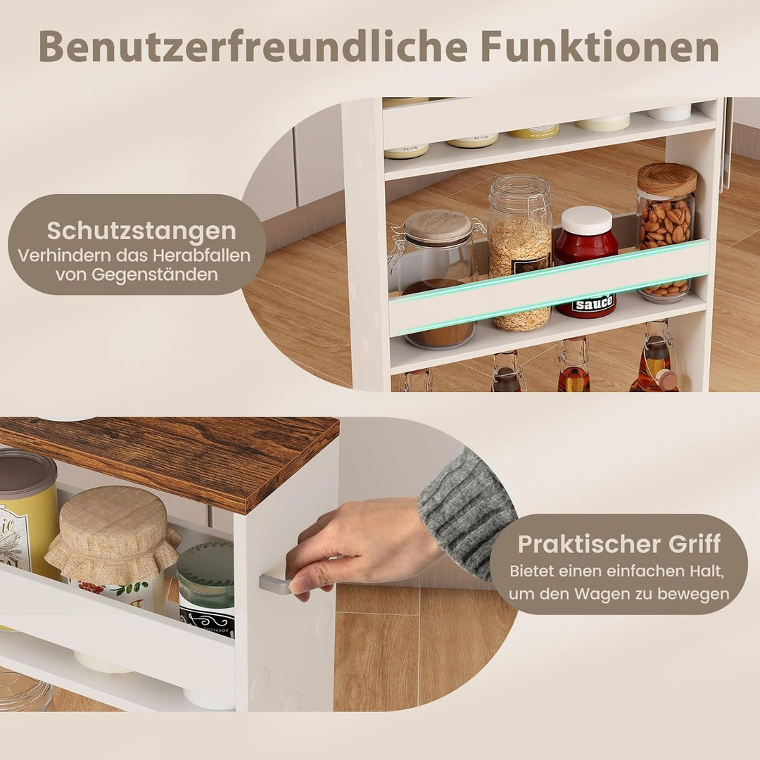 COSTWAY Nischenwagen 13cm breit, 4 Etagen Küchenwagen schmal, Nischenregal auf Rollen, Servierwagen