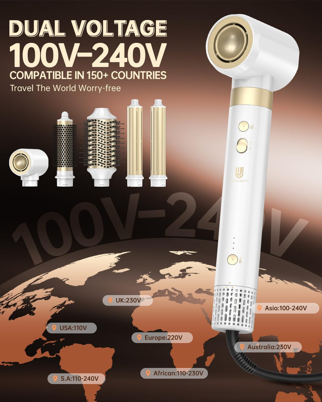 webeauty [Dual Voltage] 6in1 Hairstyler,110,000U/Min, 30M/S, 500 Millionen Negative Ionen Hochgeschw