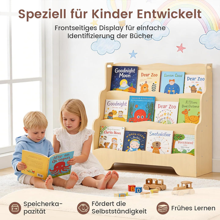 Bücherregal Kinder Montessori Kinderregal mit 3 Ablagefächern Regal Kinderzimmer Spielzeug Aufbewahr