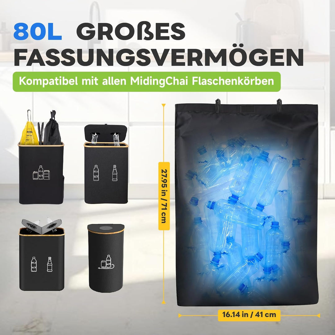 Pfandflaschen Sammelbehälter Innentasche, 80L Tragetaschen für Flaschensammler, 230D Pfandflaschen T