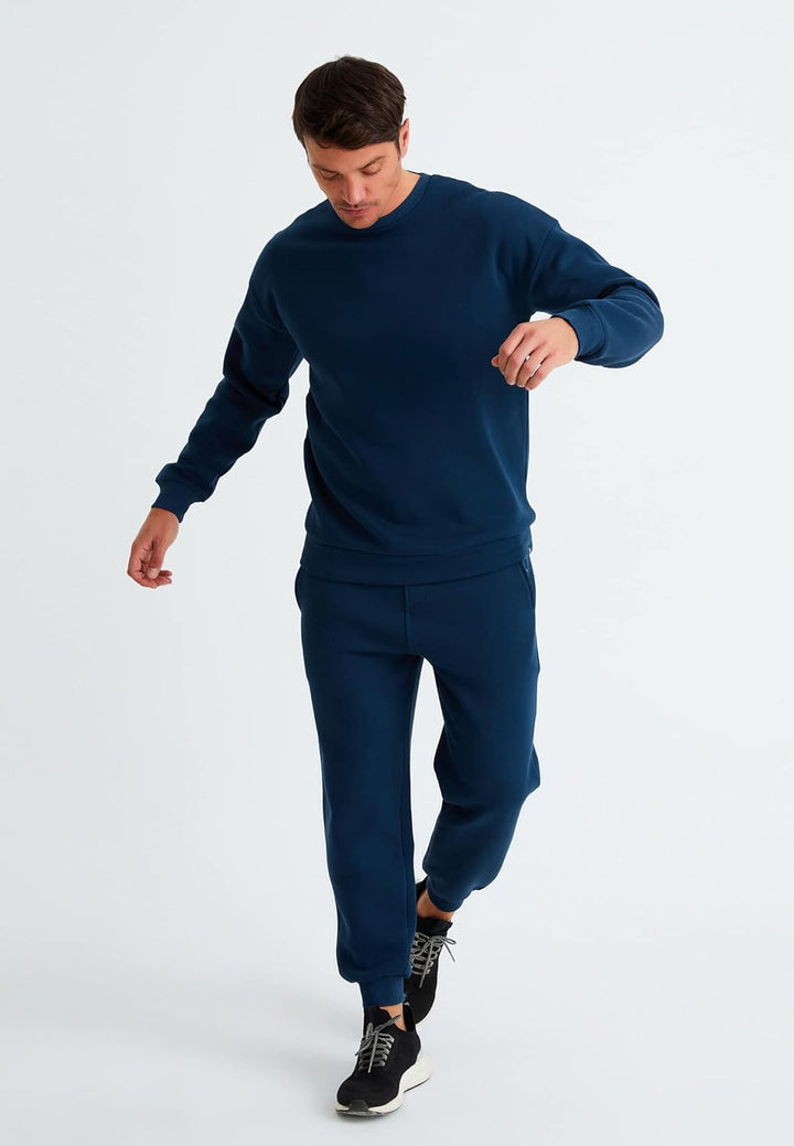 Leif Nelson Oversize Pullover Baumwolle mit Rundhalskragen schwarzer Männer Pulli Sweatshirt Langarm