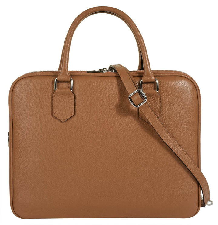 Cluty Aktentasche echt Leder Damen - 021833 Cognac, Cognac
