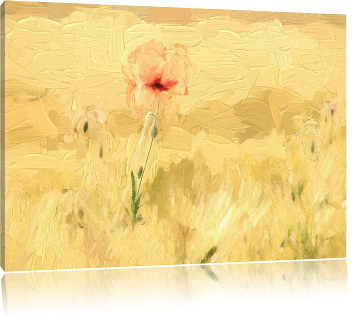 Pixxprint Mohn im Kornfeld Pinsel Effekt, Format: 100x70 auf Leinwand, 100x70
