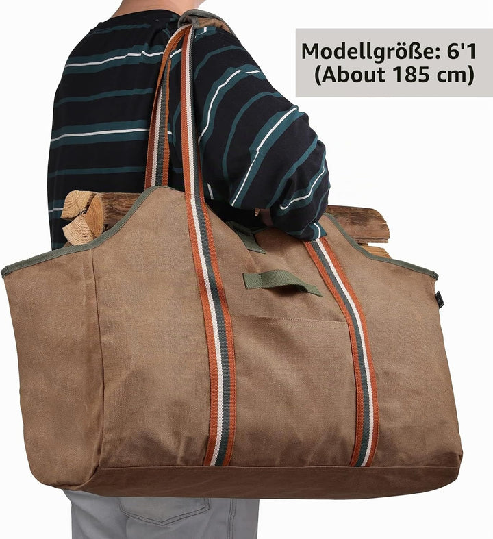 BONTHEE kaminholztasche Kaminholz Holzkorb Tragetasche Brennholztasche Kaminholzträger gewachstes Se