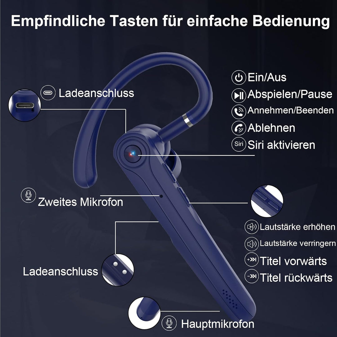 Bluetooth Headset V5.4 Wireless Freisprech Telefon mit CVC 8.0 und ENC Dual Mikrofon, Bluetooth Ohrh