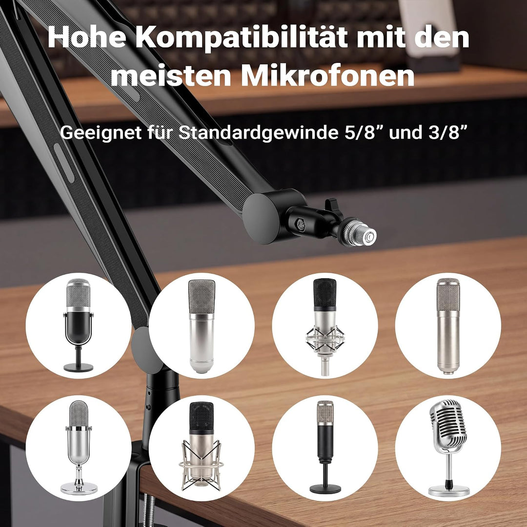 Wiltec Mikrofonarm 80cm Gelenkarm Tischhalterung für 3/8" und 5/8" Mikrofone für Studio und Zuhause