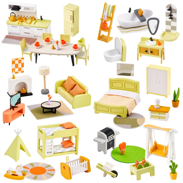 Giant bean Puppenhaus Möbel Holz Set, 85pcs modern mit 6 Zimmern ab 3 J., 85pcs