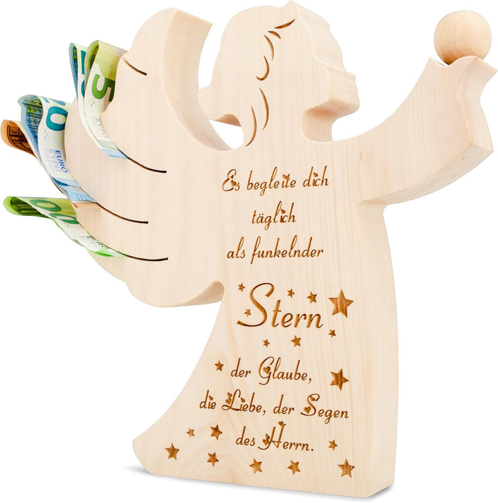 sagl.tirol Zirbenengel mit Zirbenkugel - Holzengel mit Gravur - Zirben Engel mit Spruch - Taufgesche