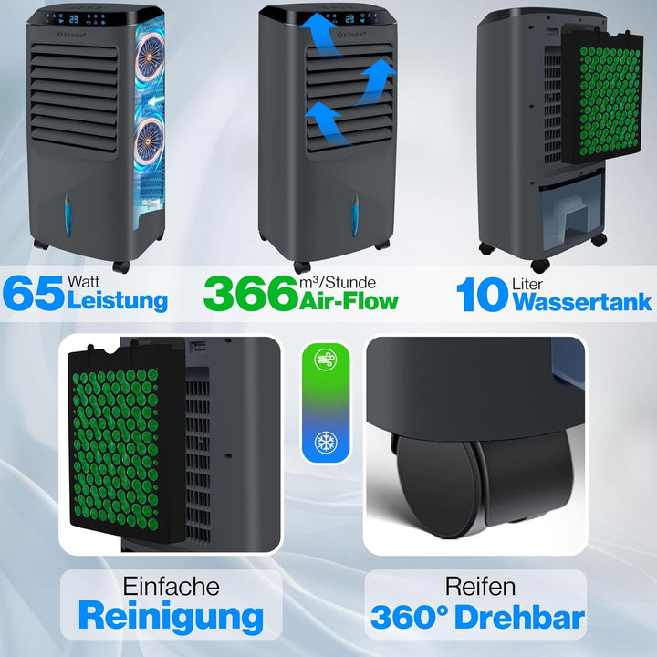 KESSER® Mobile Klimaanlage 4in1 Luftkühler – Air Cooler mit Fernbedienung &amp; Timer, 10L Wassertank, I
