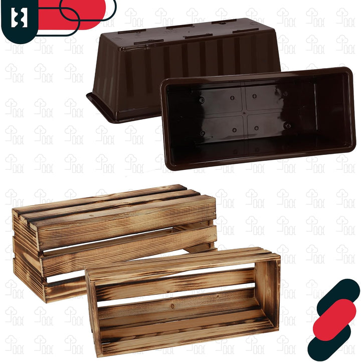 KOTARBAU® Blumenkasten für Balkon, Balkonkasten mit Kunststoffeinsatz 40 x 18 x 15 cm 3er Set Rustik