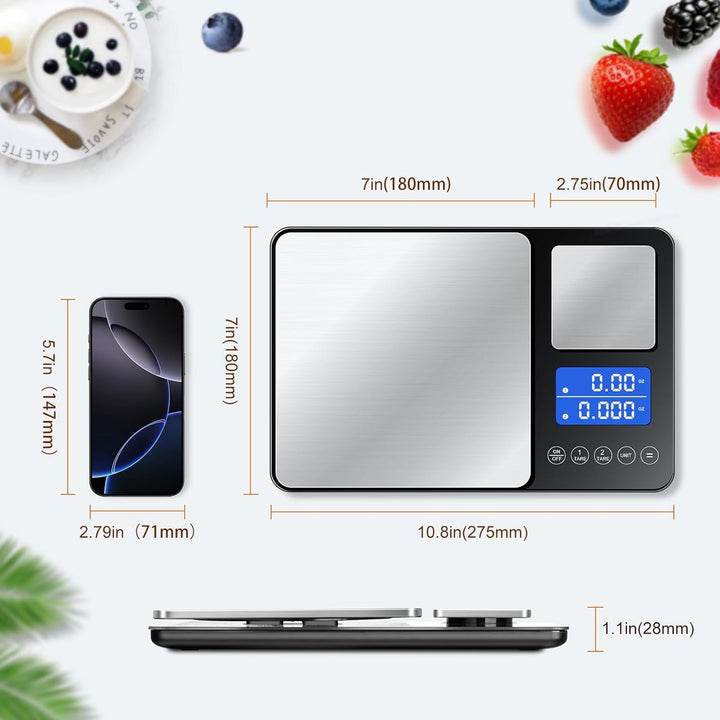 Küchenwaage Digital,Digitale KüChen mit 2 Plattformen 15kg/1g &amp; 500g/0.01g Feinwaage mit 7/6 Einheit