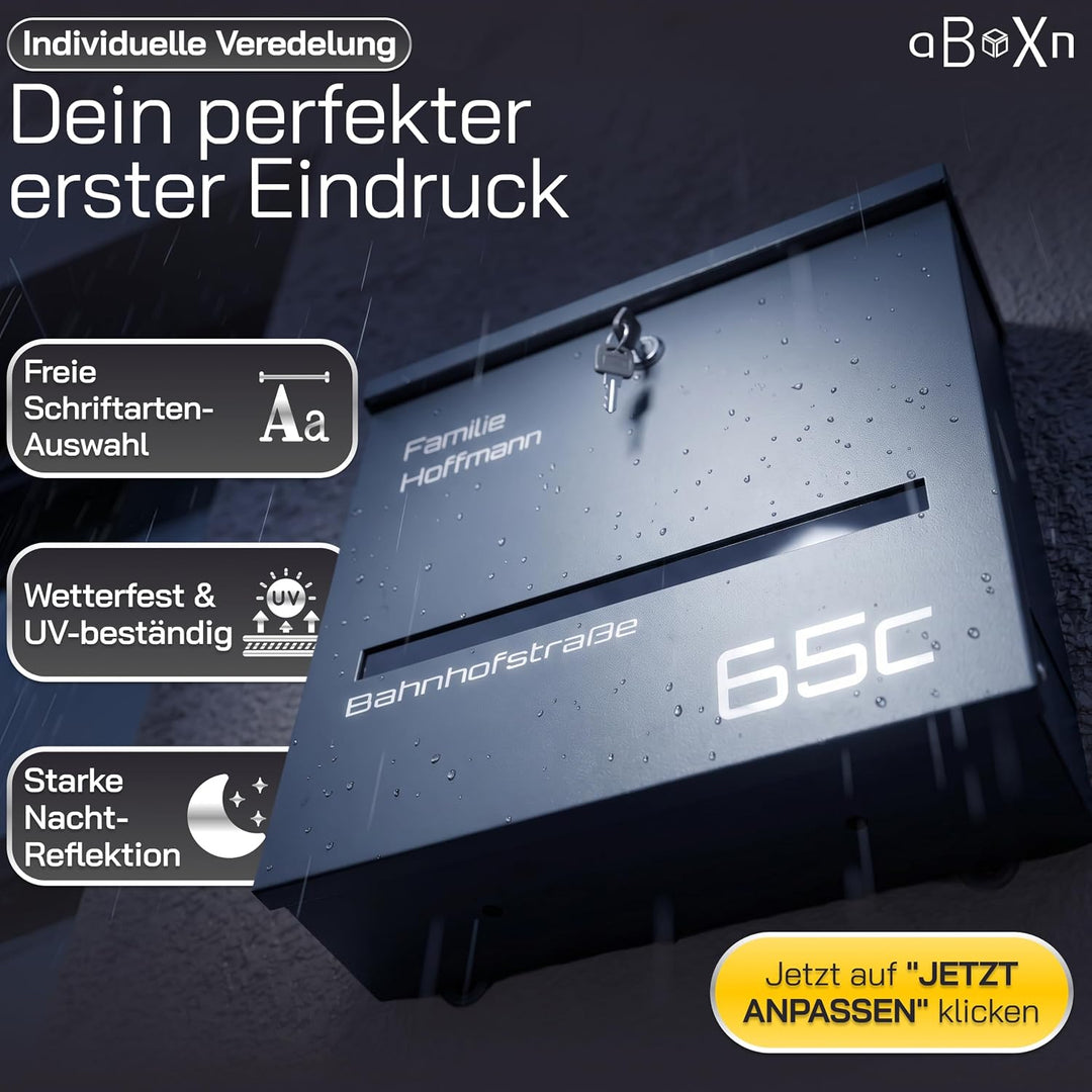 Personalisiert mit Nacht-leuchtender Beschriftung, Briefkasten Anthrazit, Anthrazit