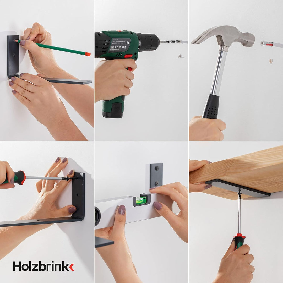 HOLZBRINK Regalträger Metall Regalhalter für Wandregal, Regalwinkel, weiss 250x100x40 mm, 2 Stück, H