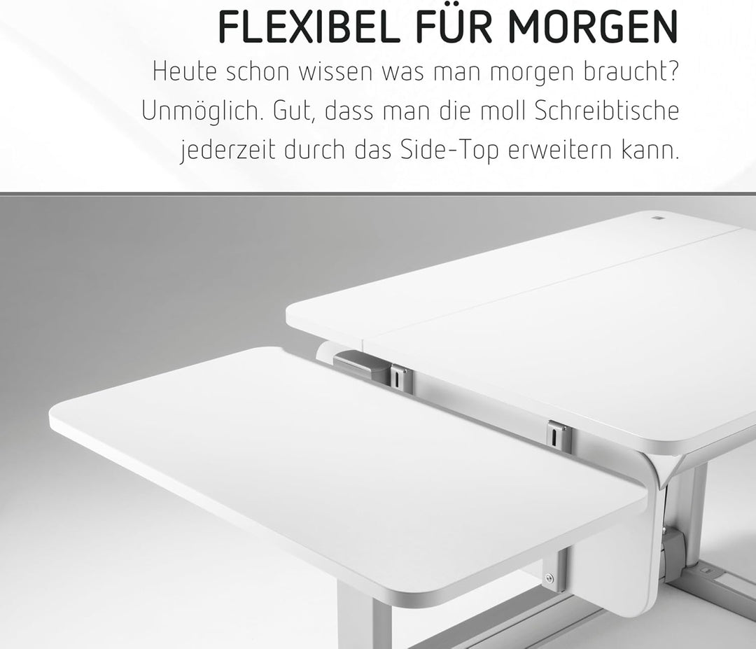moll Sprinter Side Top, Tisch-Erweiterung in die Breite, seitliche Ablagemöglichkeit, Weiss, Holzwer