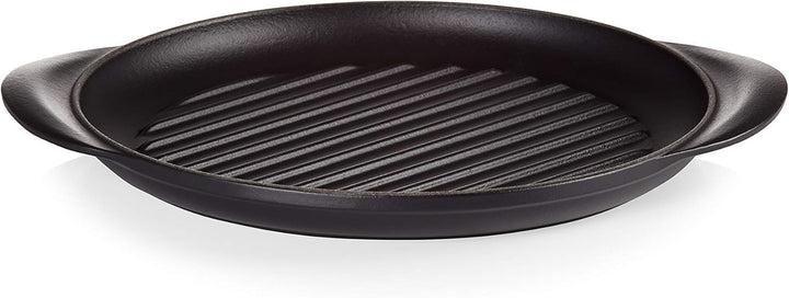 Le Creuset Runde Grillplatte aus Gusseisen mit Hilfsgriff, 25 cm, Schwarz matt, Schwarz Matt