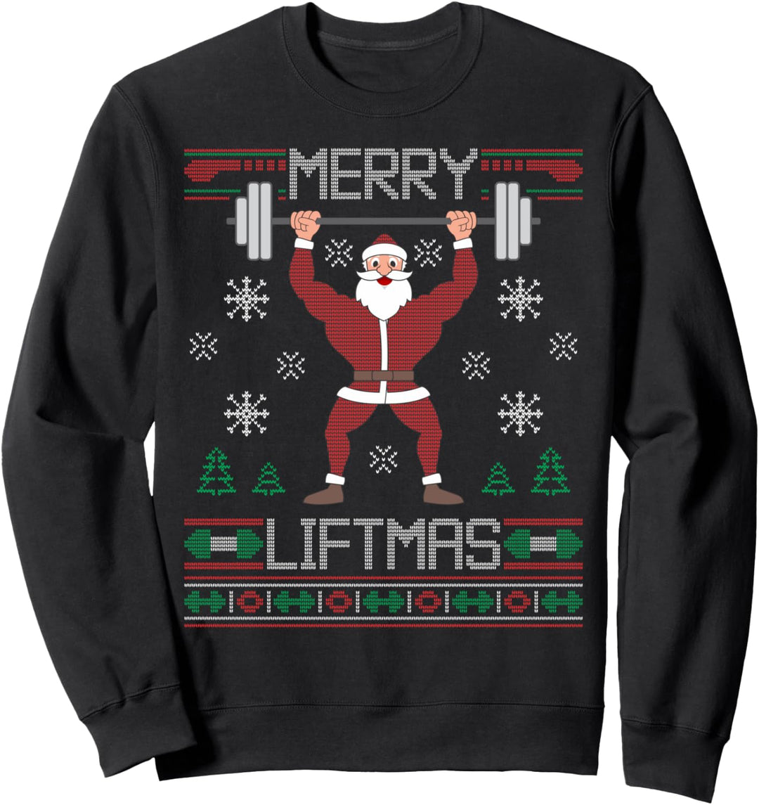 Merry Liftmas Ugly Christmas Sweater Santa Claus Gym Workout Sweatshirt