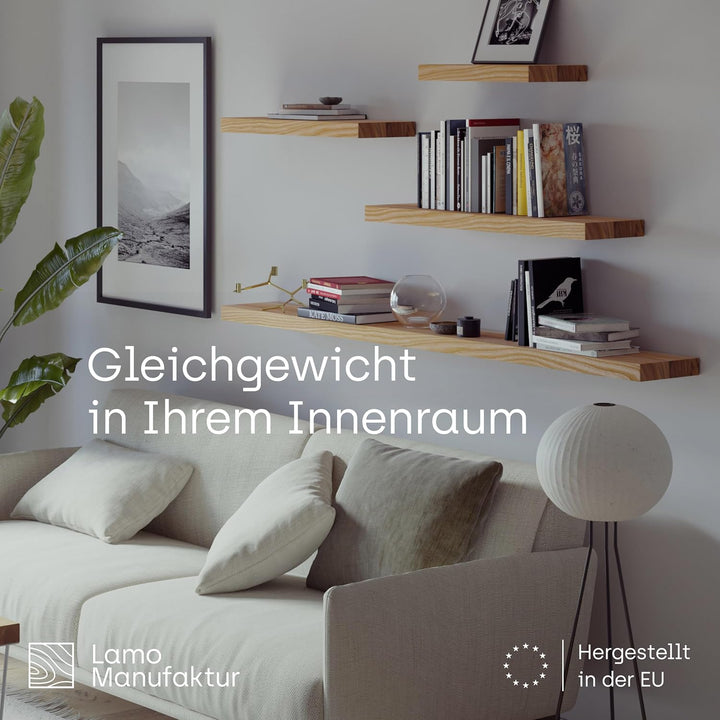 LAMO Manufaktur Schweberegal Holz mit unsichtbarer Befestigung | Wandregal 120 cm breit für Wohnzimm