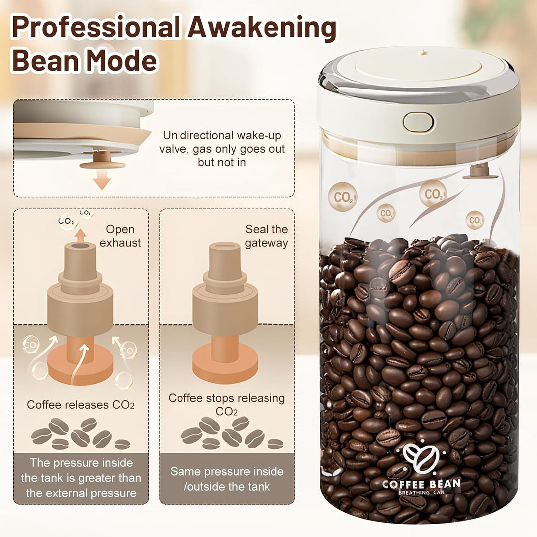 Kaffeedose Luftdicht 1700ml, Vakuum Kaffeedose aus Borosilikatglas mit CO₂-Auslassventil und Datumsa