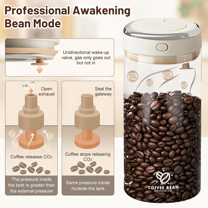 Kaffeedose Luftdicht 1700ml, Vakuum Kaffeedose aus Borosilikatglas mit CO₂-Auslassventil und Datumsa