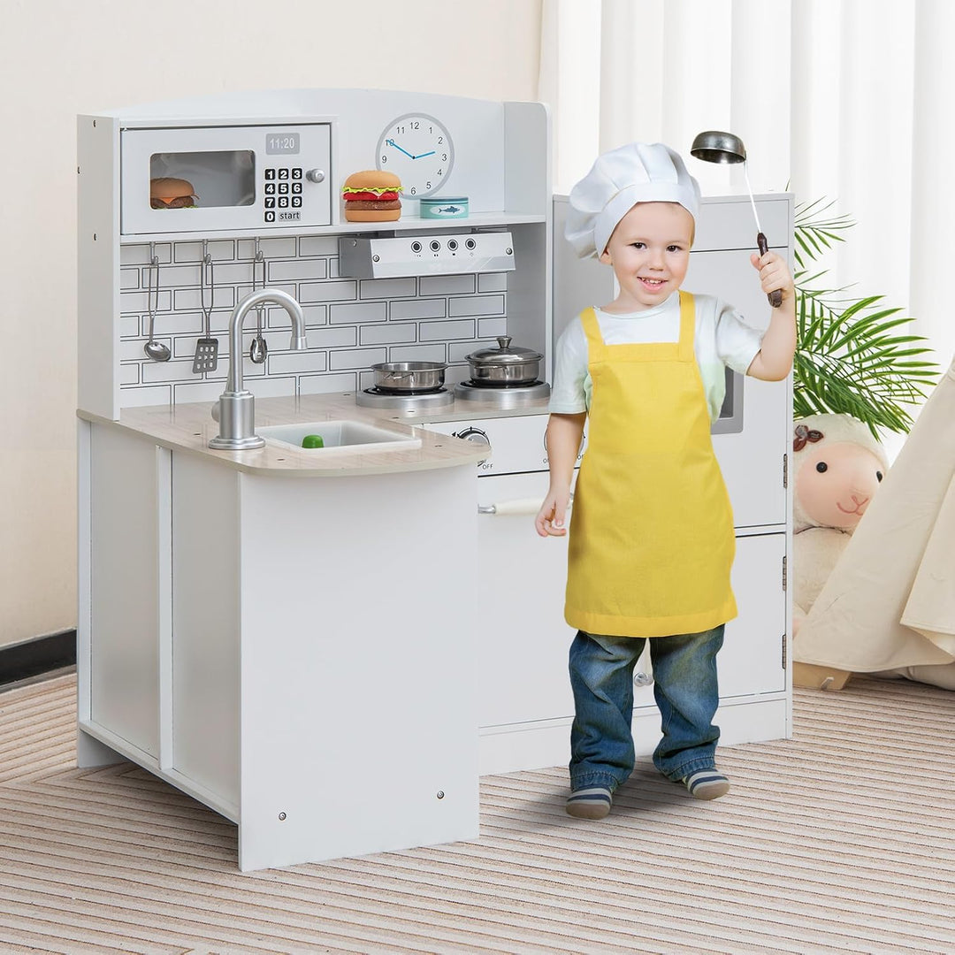 GOPLUS Eck Spielküche, Kinderspielküche mit Mikrowellenofen, Wasserspender, Herd, Dunstabzugshaube,