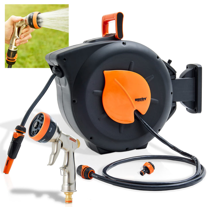 HECHT Automatik Wand Schlauchtrommel – mit 20m+2 oder 30m+2 Gartenschlauch – Inkl. Wandhalterung Sch