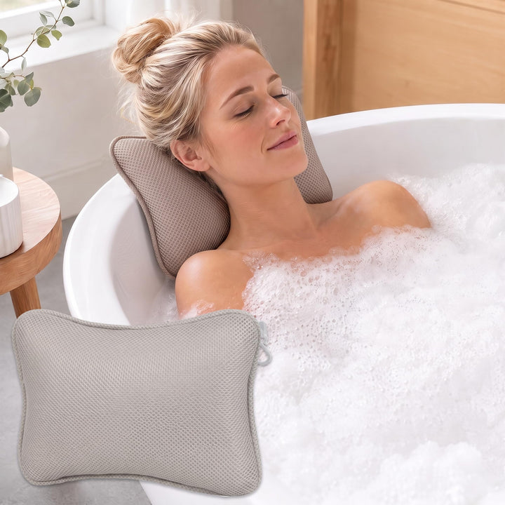 Badewannenkissen mit Saugnäpfen, Waschbares &amp; Schnelltrocknend Grau, Grau