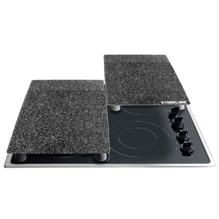 STONELINE® Herdabdeckplatten/Schneideplatten-Set aus schlagfestem und hitzebeständigem Glas, 2-teili