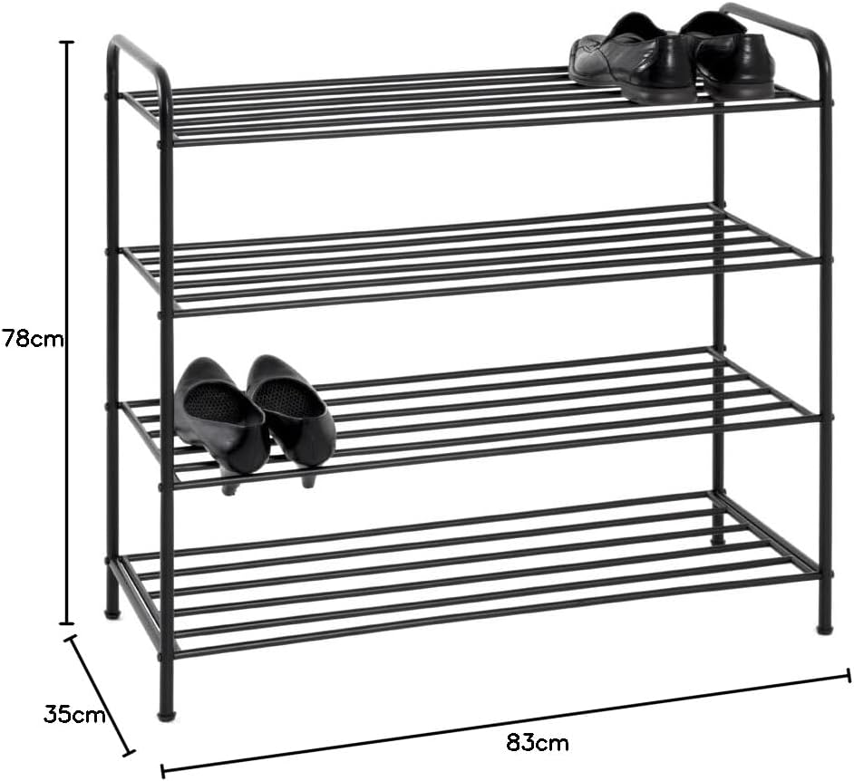 HAKU Schuhregal 4 Ebenen schwarz Metall Stahlrohr pulverbeschichtet Schuhablage - Masse: B 83 x H 78
