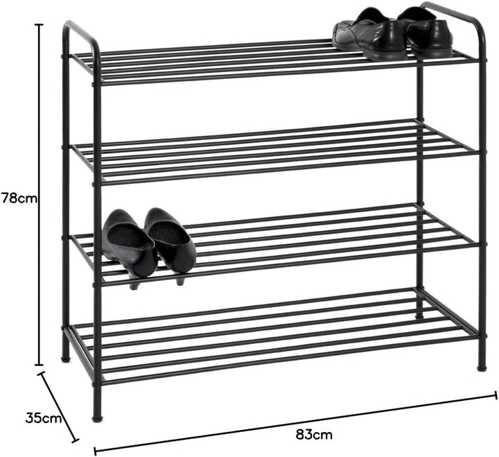 HAKU Schuhregal 4 Ebenen schwarz Metall Stahlrohr pulverbeschichtet Schuhablage - Masse: B 83 x H 78